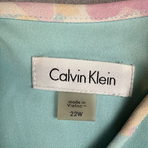 Calvin Klein Women’s Plus 22W Floral Dress Blue Green Ruffle Sleeve Polyester - Picture 2 of 5